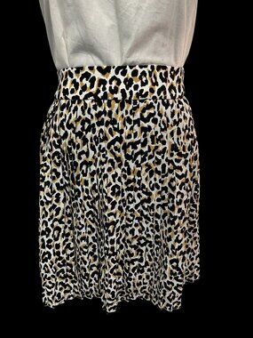 J.Crew Leopard Print Pleated Mini Skirt Size 2 100% Polyester Black/Tan/White